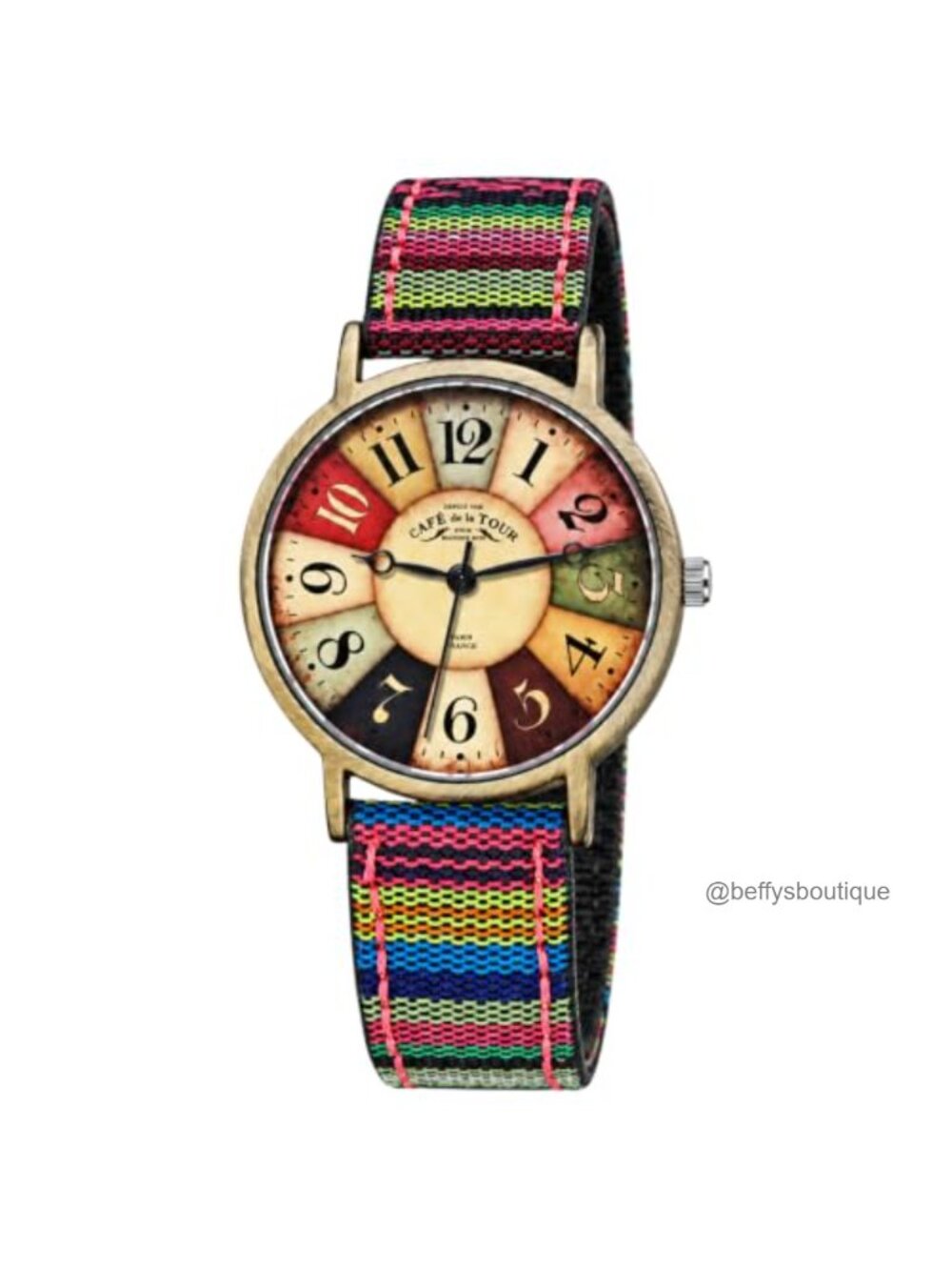 Women's Woven Strap Boho Rainbow Pattern Quartz Watch